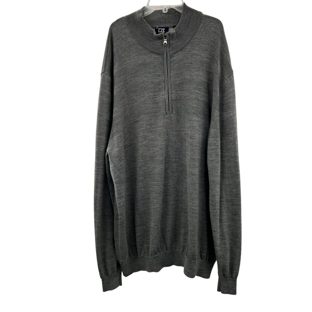 Cutter & Buck Men's 1/4 Zip Pullover Sweater Gray Long Sleeve Size 2XL Tall